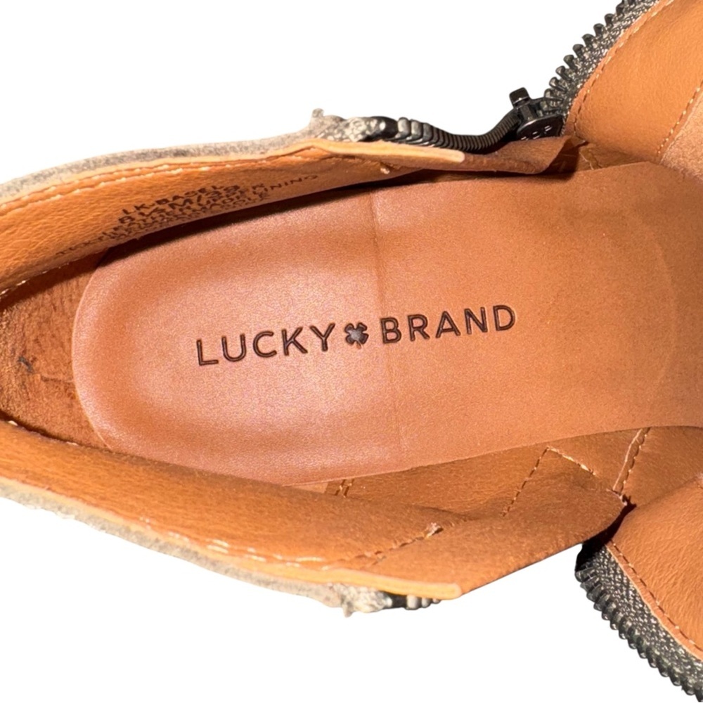 Lucky Brand® Basel Bootie Stonerock Crocodile Suede Double Zippers Stacked Heel - Picture 9 of 9